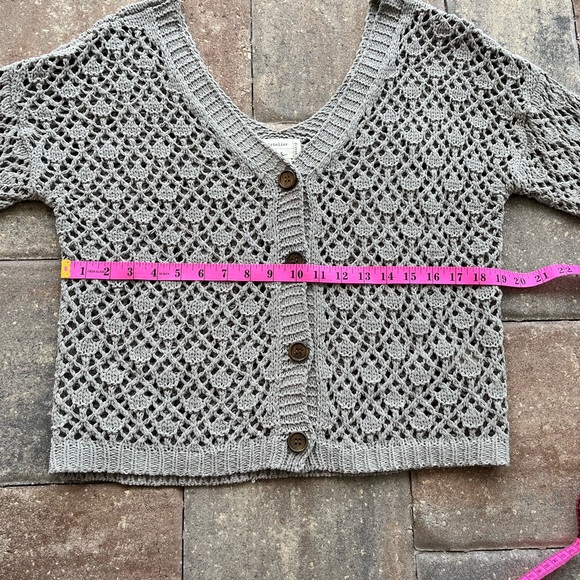 Nicole Miller Artelier Crochet Knit Button Down Sweater- sz Small- Muted Sage - Picture 11 of 14